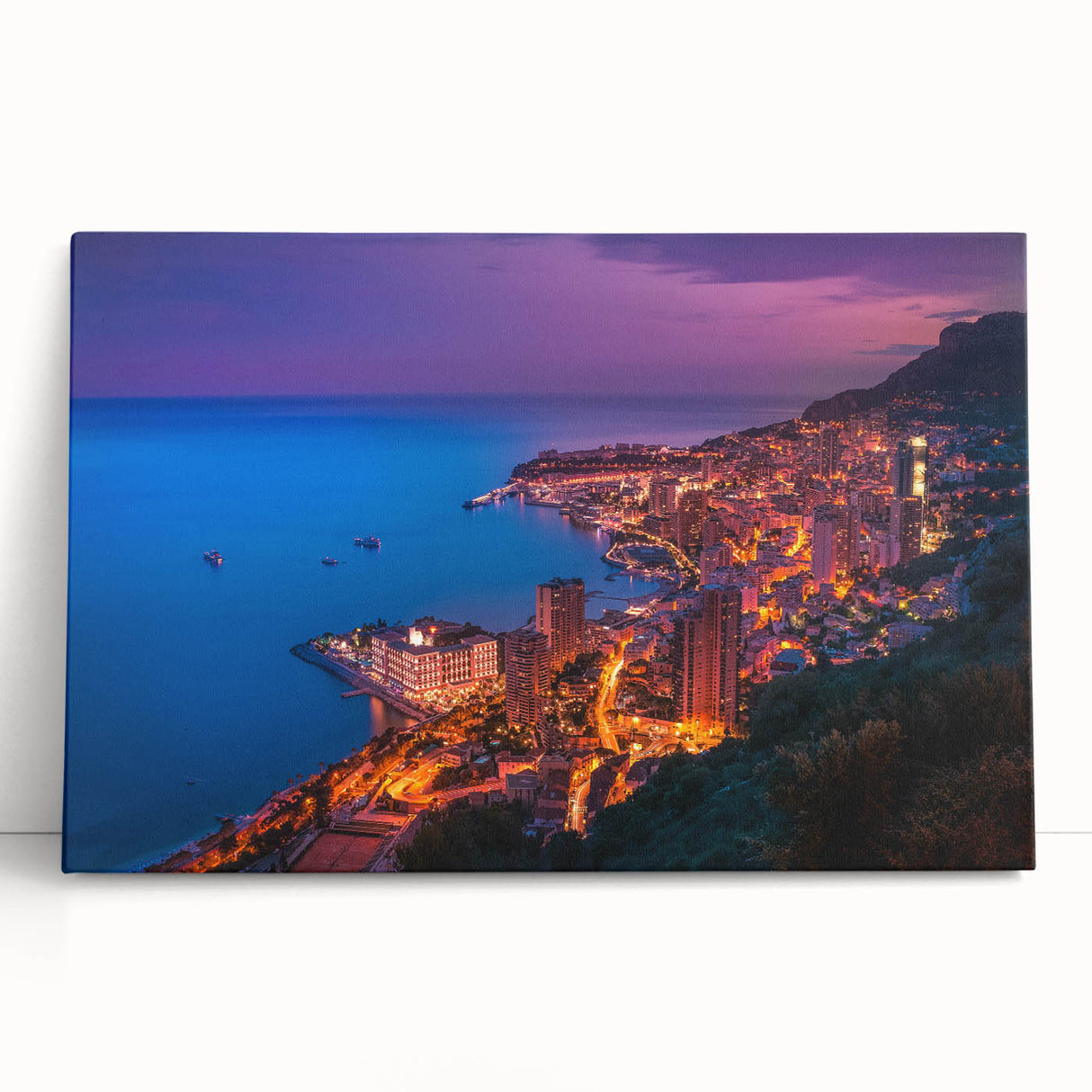 Black and white stretched canvas print of Monaco scenery, ideal for kitchen wall art.