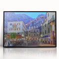 Large abstract wall art depicting a European Montenegro scenery in muted earth tones on a framed acrylic.