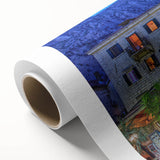 Art deco poster of a Montenegro landscape on rolled canvas, featuring muted earth tones, ideal for nursery wall art.