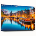Acrylic glass print of Amsterdam scenery with muted earth tones, ideal for dining room decor.