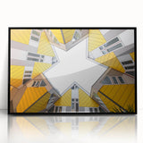 Large abstract wall art depicting a European scenery, in muted earth tones on a framed acrylic.