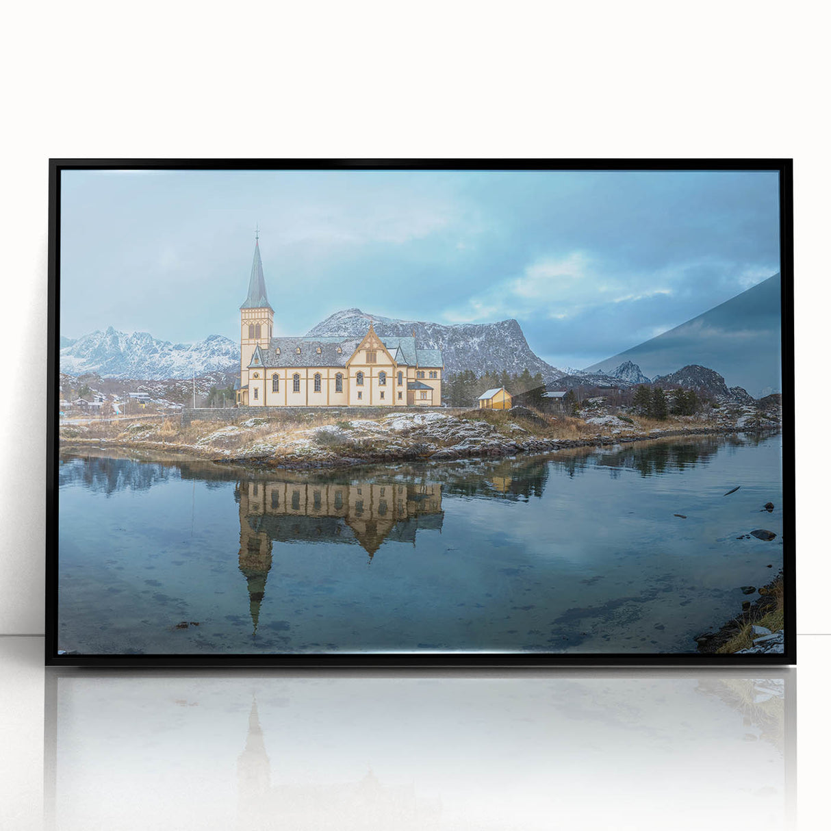 Large abstract wall art of a Norwegian landscape in muted earth tones on a framed acrylic.