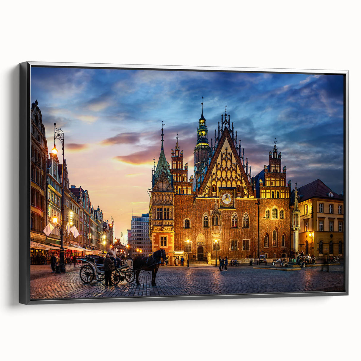 Black and white framed canvas of a vintage European landscape, ideal for bedroom wall art.