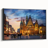 Black and white framed canvas of a vintage European landscape, ideal for bedroom wall art.