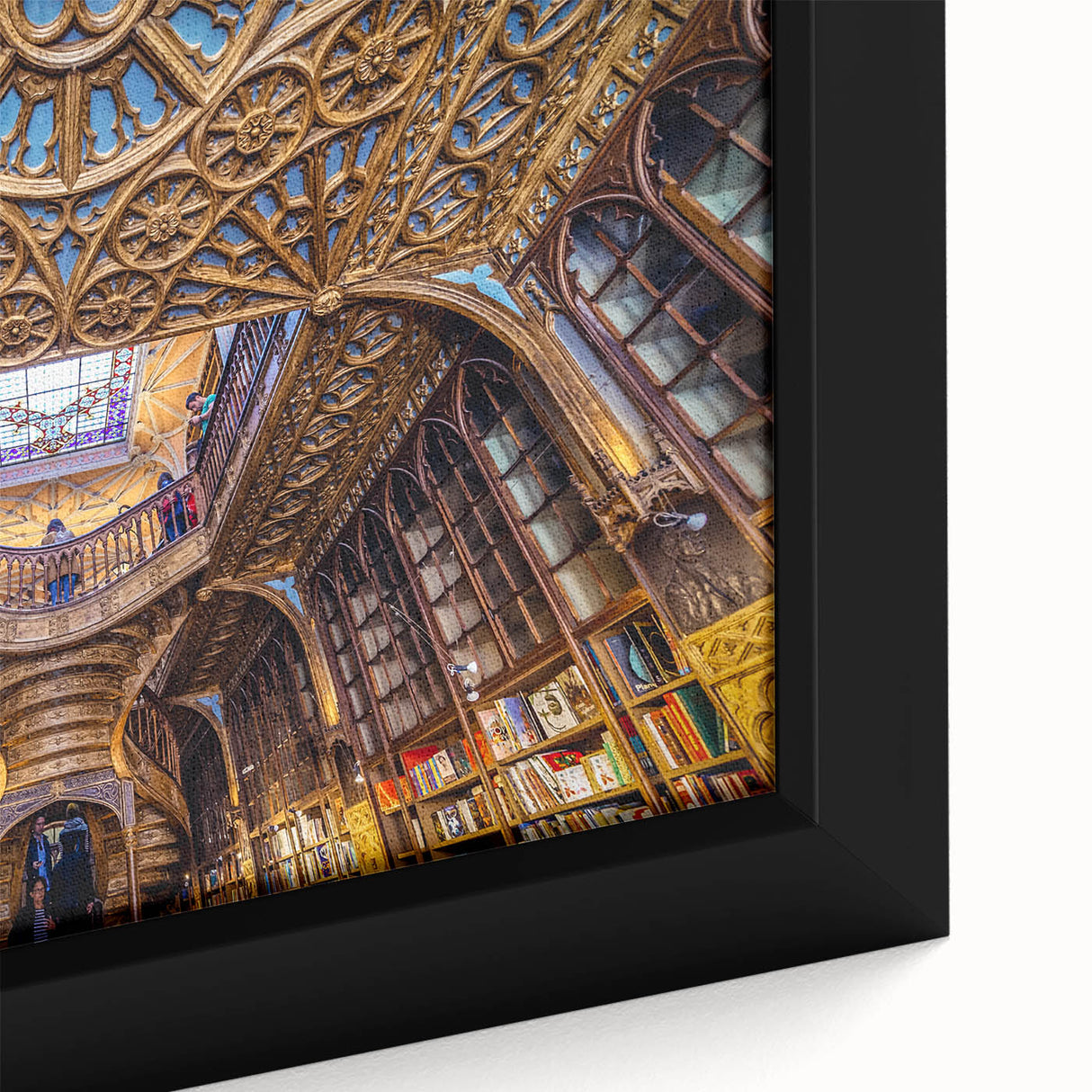 Extra large framed canvas of Porto, Portugal scenery in black with colorful, textured elements, ideal for living room decor.