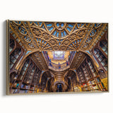 Framed canvas featuring a vintage-style landscape painting of Porto, Portugal in muted gold and black tones.