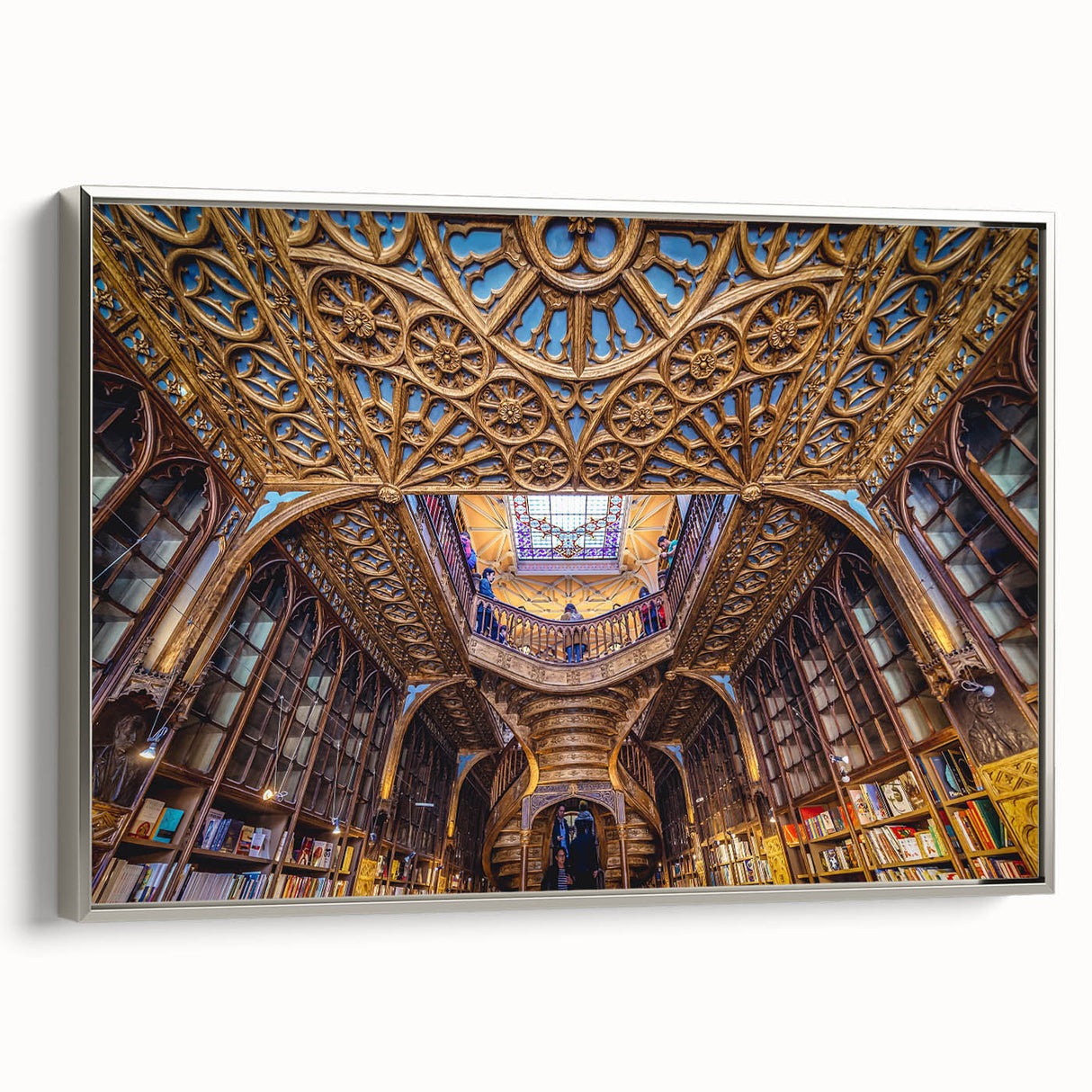 Framed canvas featuring a vintage poster-style landscape art painting of Porto, Portugal in colorful hues.