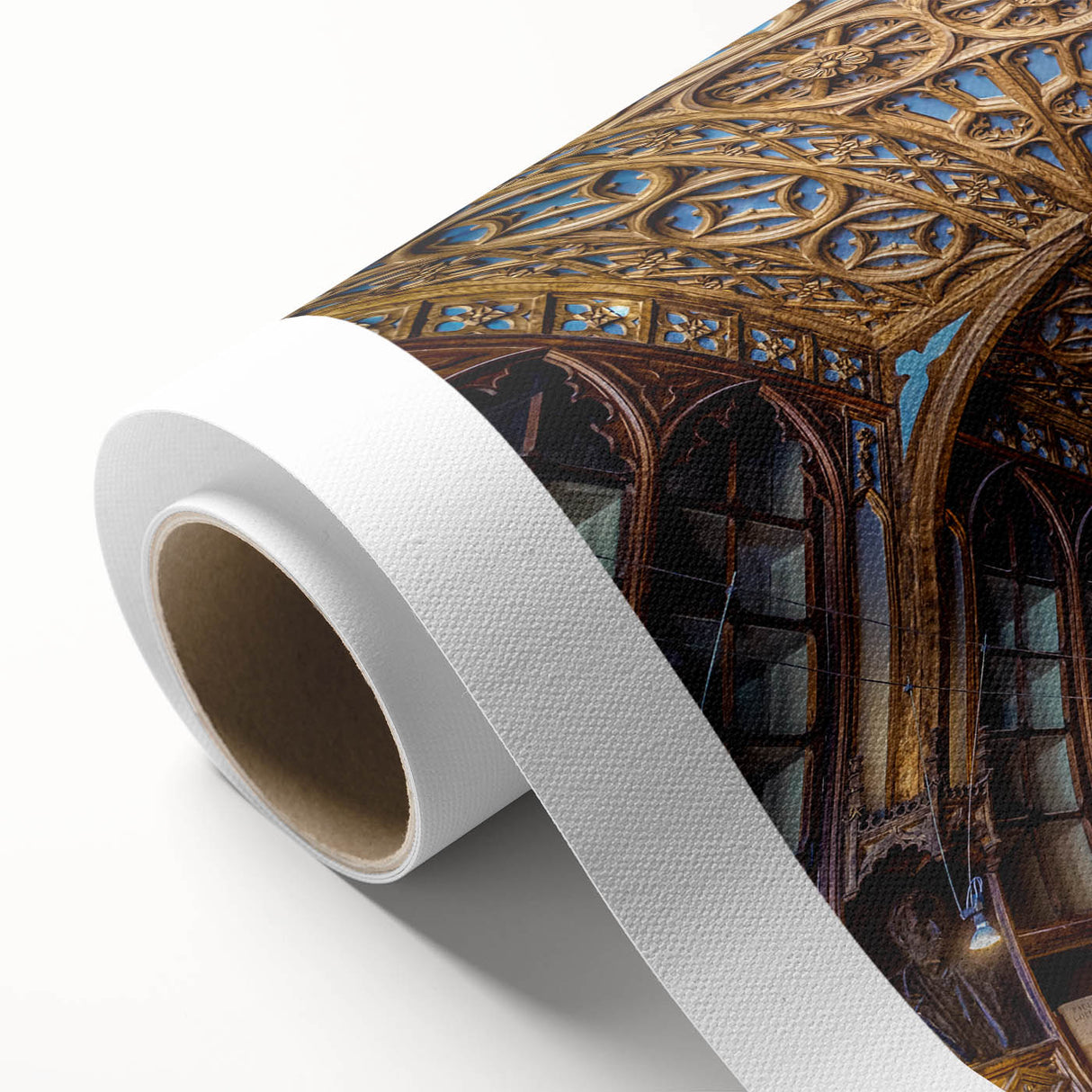 Art Deco poster of Porto scenery on rolled canvas, featuring muted blues and oranges, ideal for nursery wall art.
