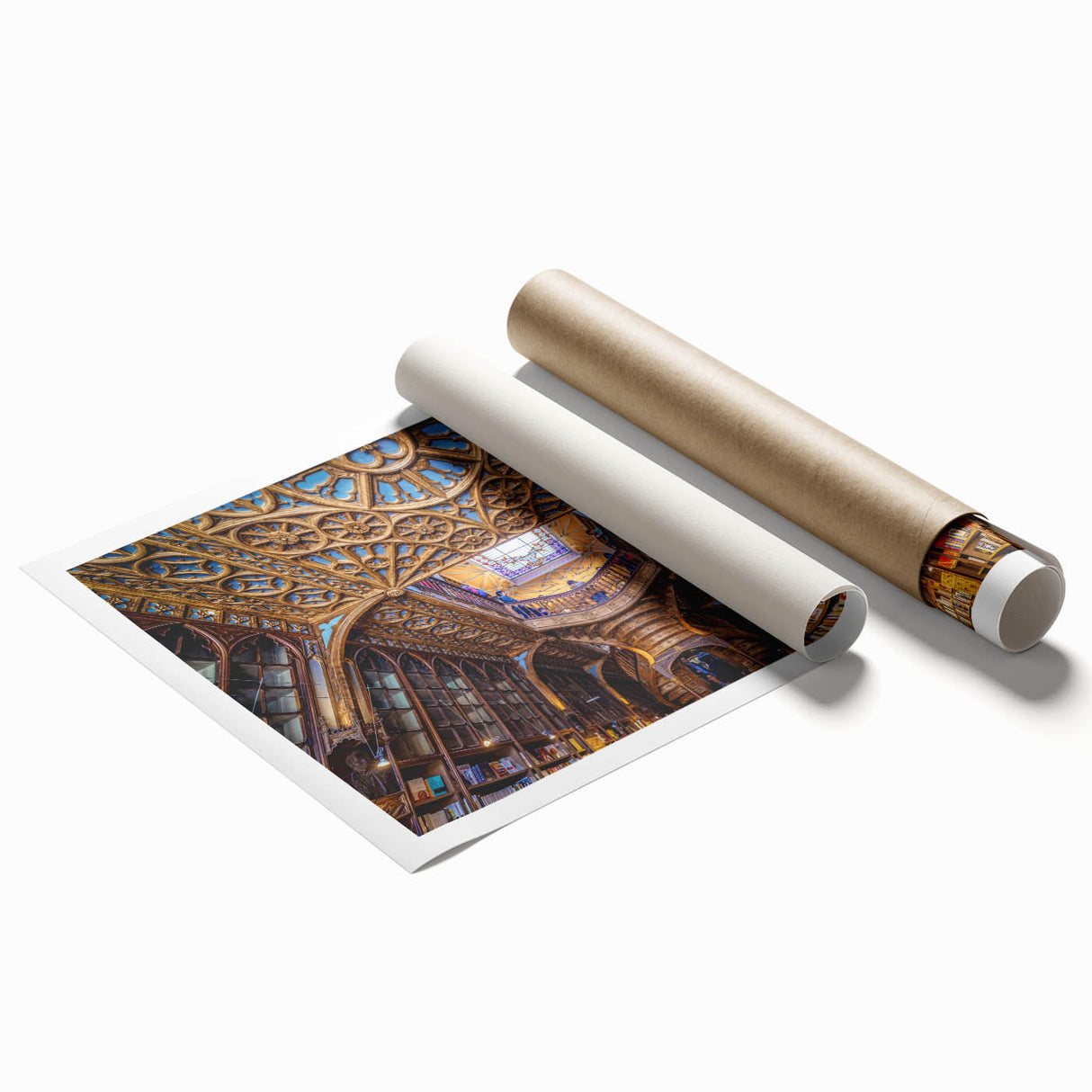 Extra large rolled print of Porto, Portugal scenery with muted floral elements, ideal for classy bathroom wall art.
