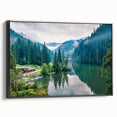 Black and white landscape art painting of a Romanian scenery on framed canvas, suitable for bedroom decor.