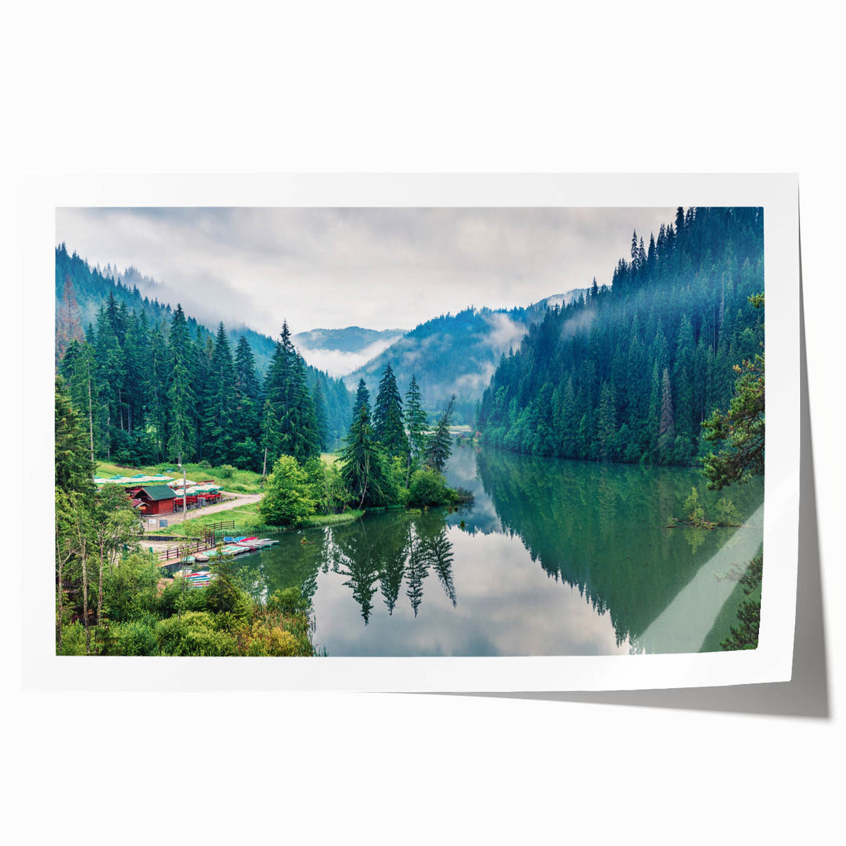 Extra large rolled print of a Romanian landscape featuring vibrant green fields and blue skies.