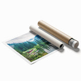 Extra large rolled print of a Romanian landscape featuring lush greenery and floral elements.