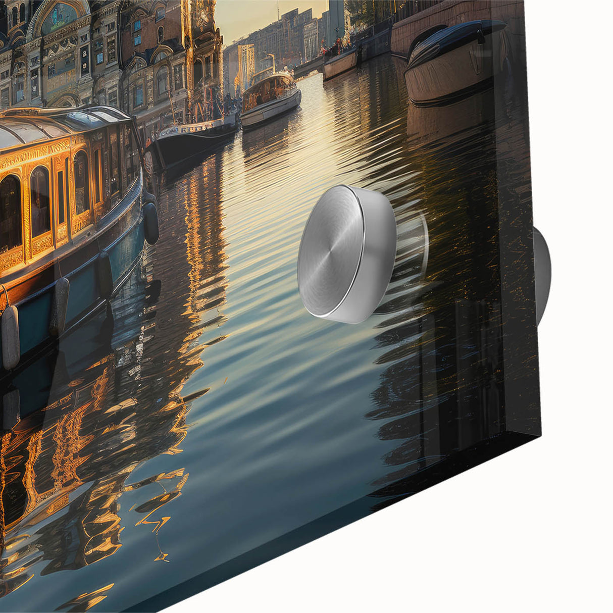 Large abstract depiction of St. Petersburg in muted blue and gray tones on acrylic glass, ideal for dining room art.