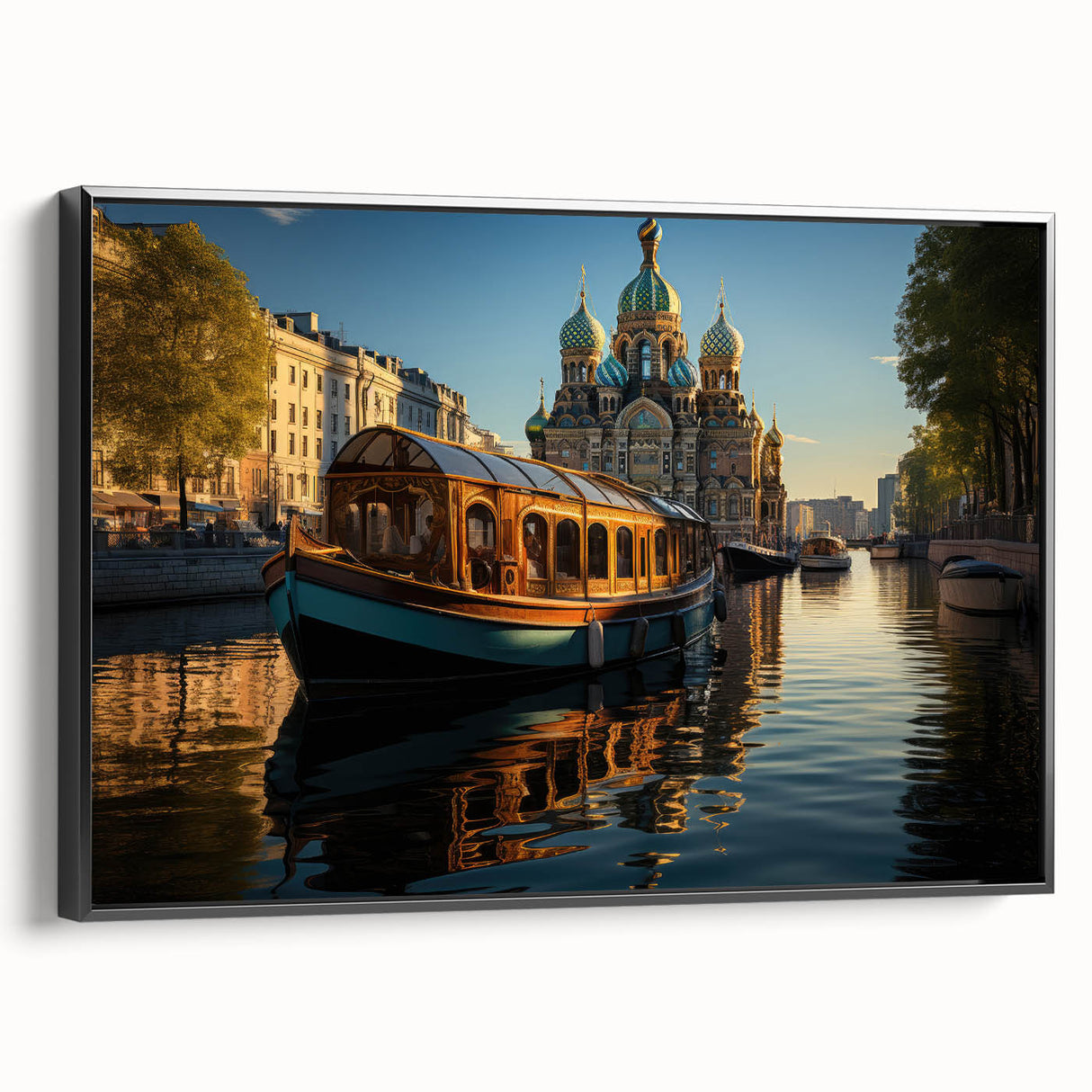 Black and white framed canvas of a vintage Petersburg landscape, ideal for bedroom wall decor.