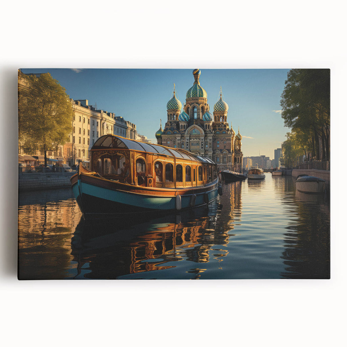 Black and white photo of St. Petersburg skyline on large stretched canvas, suitable for kitchen wall art or bedroom decor.