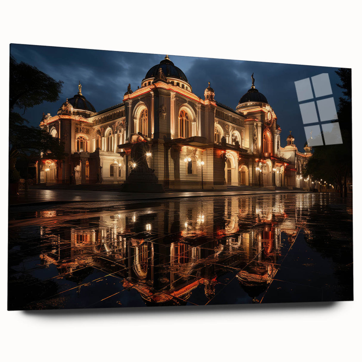 Large abstract wall art of Sochi scenery on acrylic glass, with vibrant blues and greens.