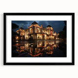 Extra large abstract art print of colorful, textured scenery depicting Sochi, Russia, in a black frame with mat.