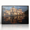 Large abstract wall art depicting a European cityscape in Sochi, with muted earth tones on a black framed acrylic print.