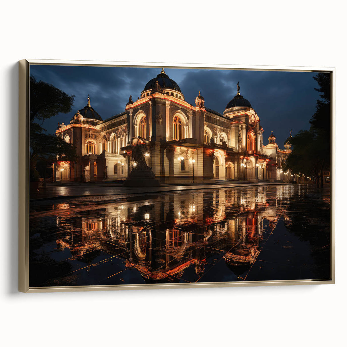 Framed canvas featuring a vintage-style landscape painting of Sochi, Russia, with muted gold and black tones.