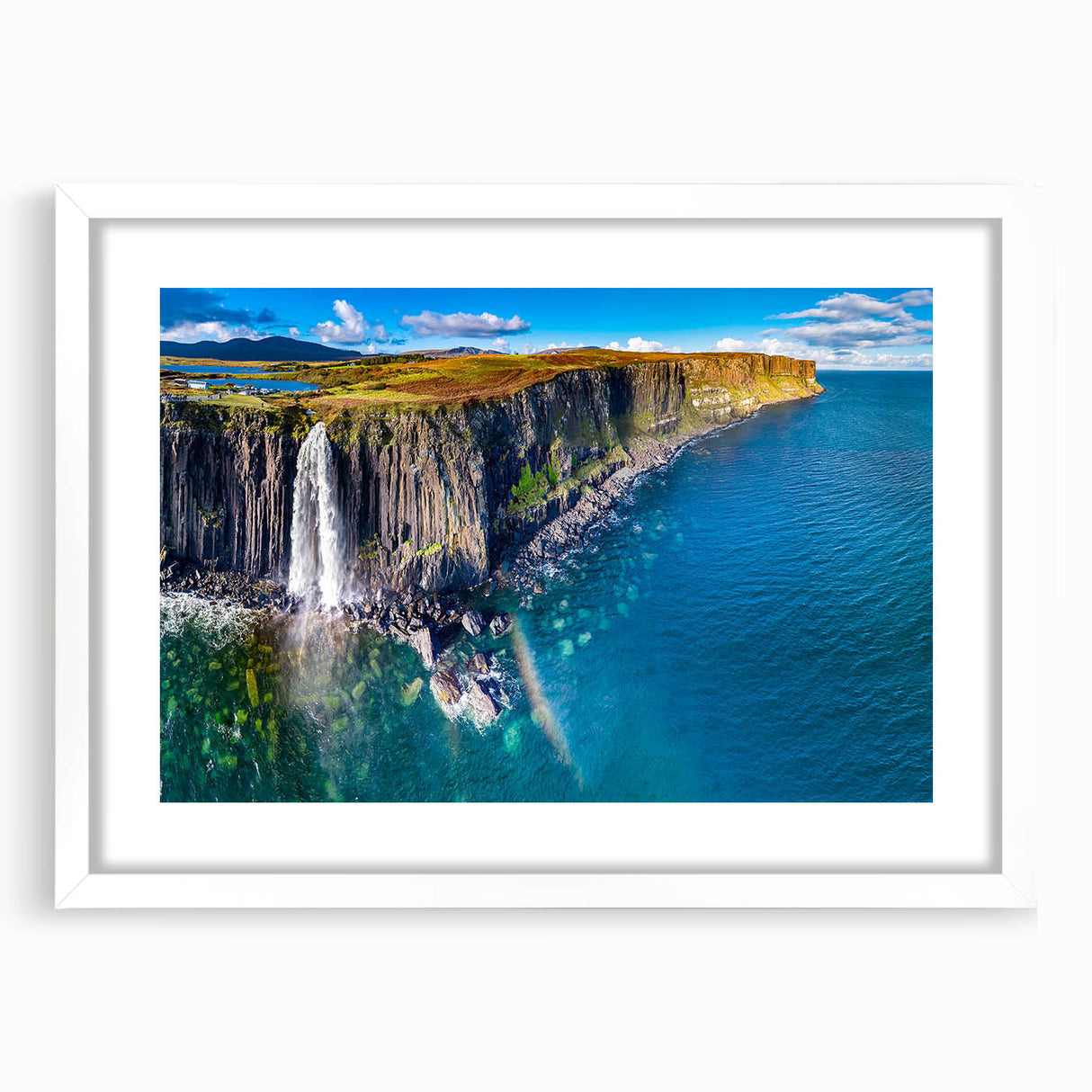 Textured art depicting an abstract Scottish landscape in muted earth tones on a framed white mat, suitable for bedroom decor.