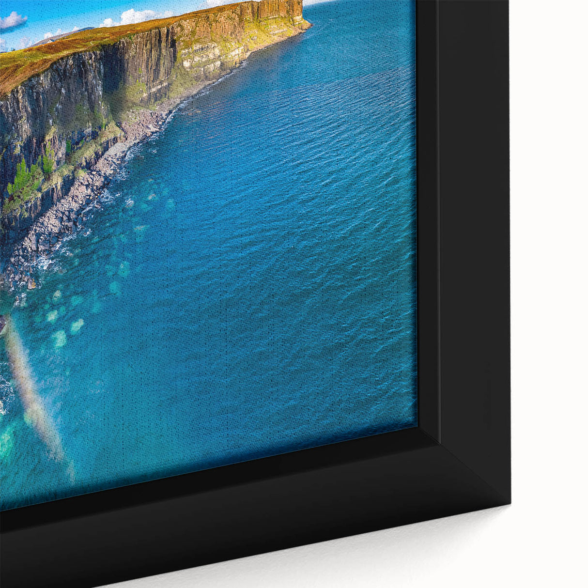 Black wall art featuring a textured, colorful Scottish landscape on extra large framed canvas, ideal for living room decor.