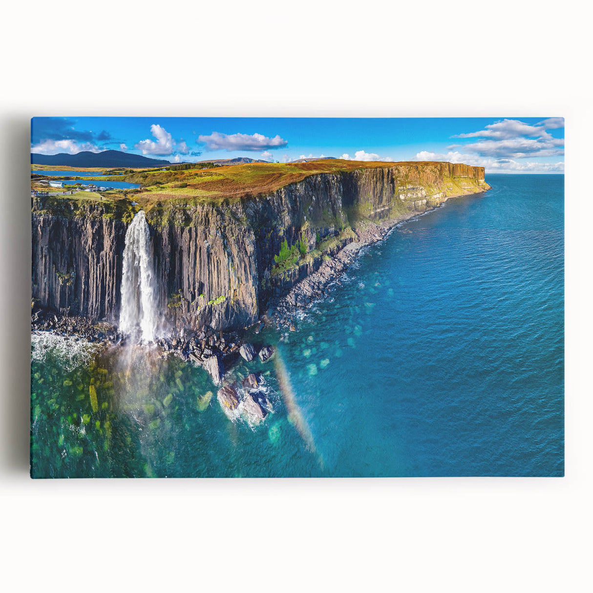 Black and white photograph of a Scottish landscape on stretched canvas, ideal for kitchen wall art.