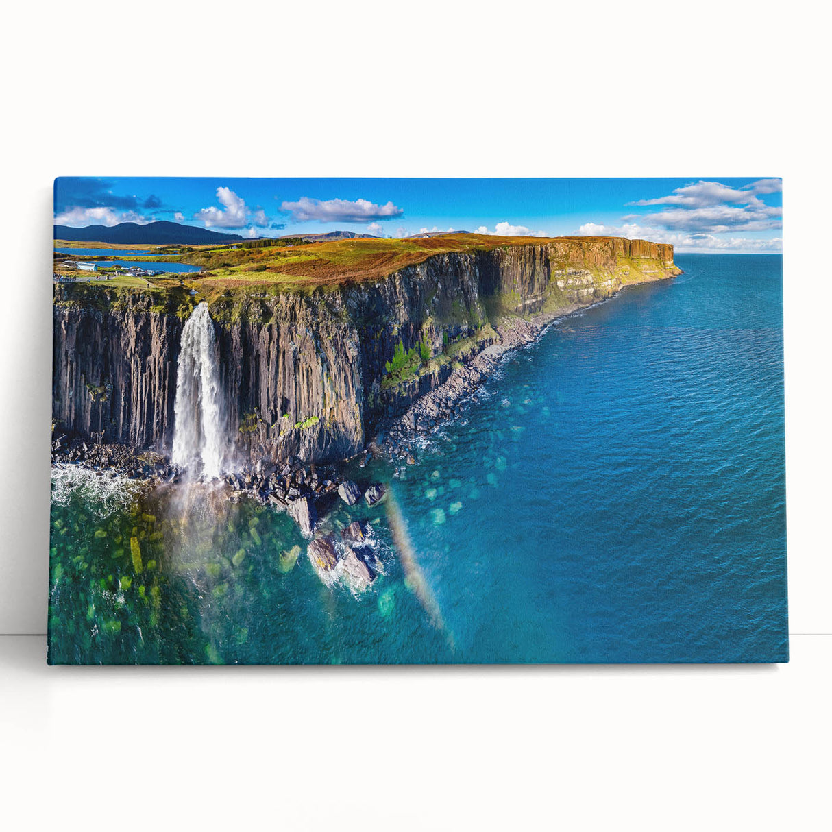 Black and white photograph of a Scottish landscape on large stretched canvas, suitable as kitchen wall art.