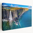 Large canvas print of a serene Scottish landscape in muted green and blue tones, suitable for kitchen wall art.