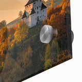 Large abstract wall art of a Slovakian landscape in muted earth tones on acrylic glass, ideal for dining room ambiance.