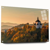 Acrylic print of a Slovakian landscape in muted earth tones, ideal for dining room decor.