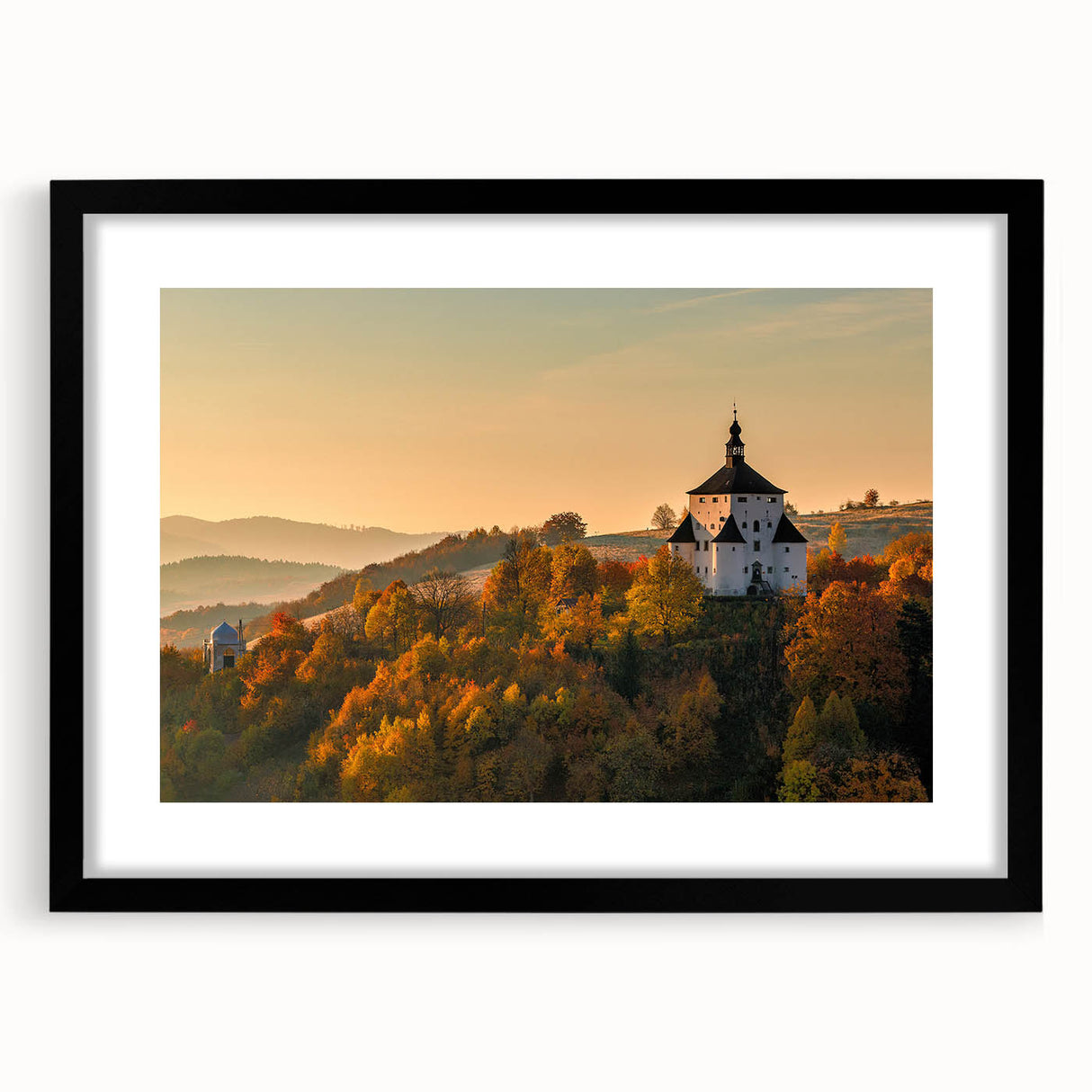 Colorful abstract art print of a European scenery in Slovakia, featuring vibrant hues on a textured, extra large canvas.