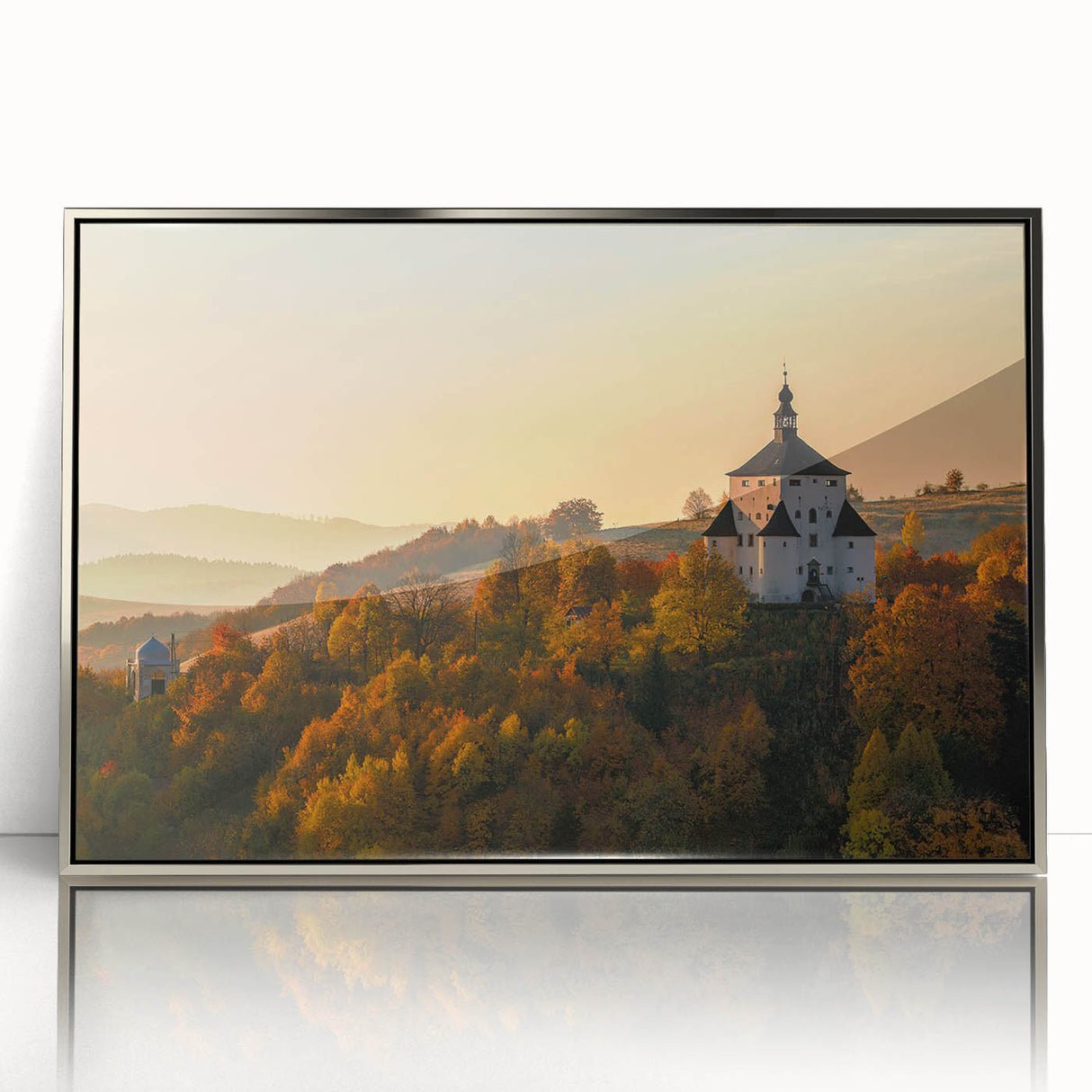 Large art print of a Slovakian landscape in muted earth tones on a framed acrylic, ideal for modern art wall decor.