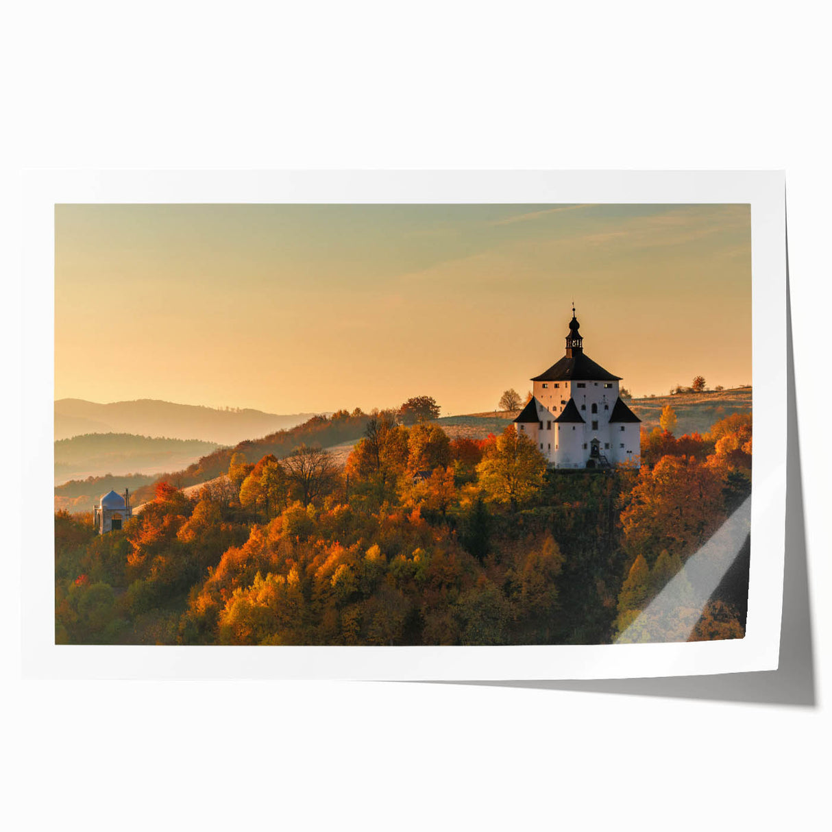 Rolled print of a European Slovakian landscape with muted earth tones, ideal for art wall dining room.