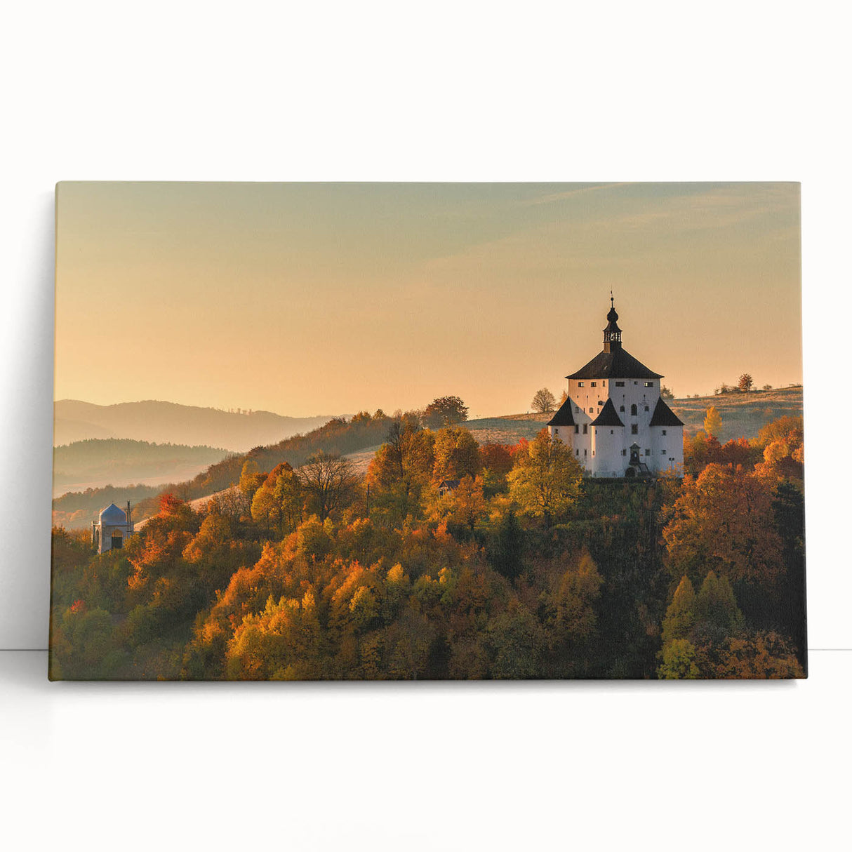 Black and white photograph of a European cityscape on large stretched canvas, ideal for kitchen wall art.