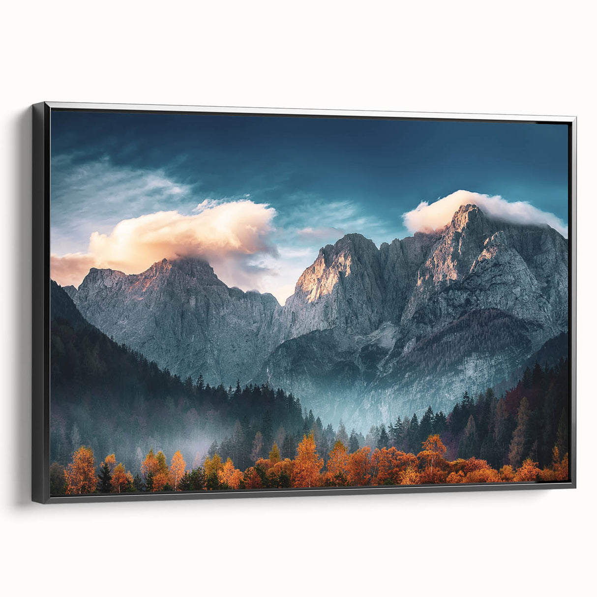 Black and white framed canvas depicting a vintage Slovenian landscape, ideal for bedroom wall art.
