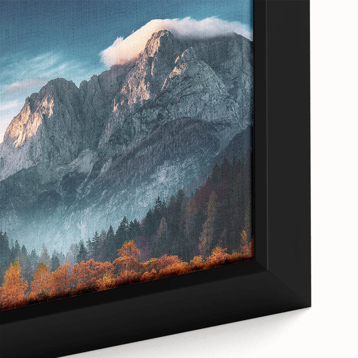 Extra large framed canvas of a textured Slovenian landscape in vibrant colors, ideal for living room decor.