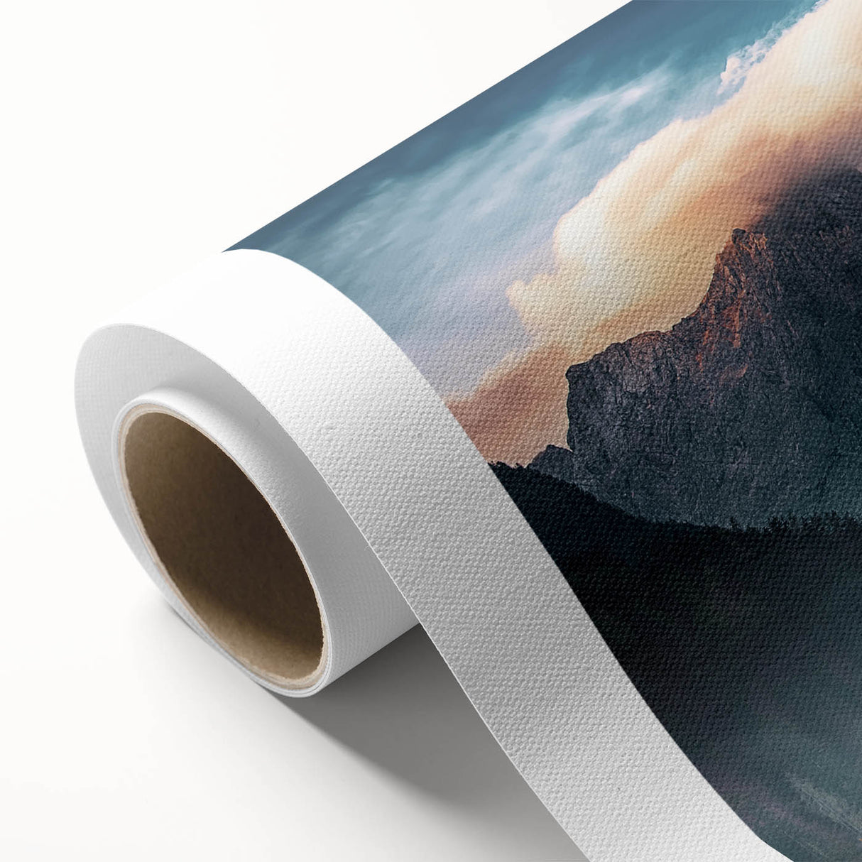 Art Deco style poster of a Slovenian landscape on rolled canvas, featuring muted earth tones, ideal for nursery wall art.