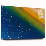 Acrylic print of a European scenery with vibrant blues and greens, suitable for bedroom or dining room decor.