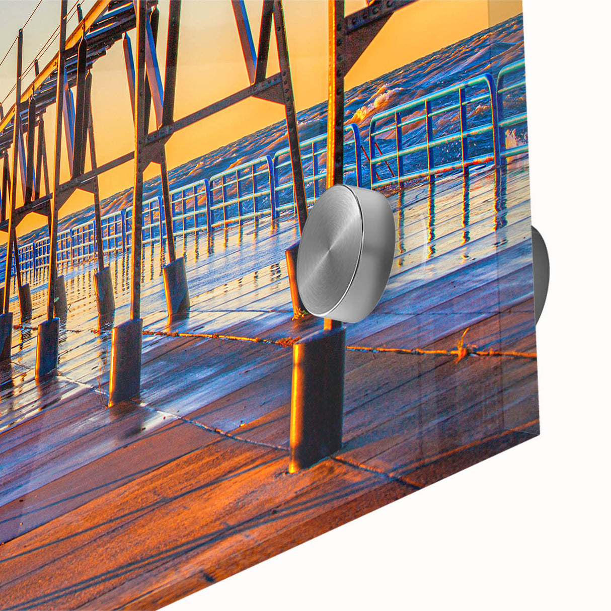 Large abstract wall art of Stockholm scenery in muted blue and green tones on acrylic glass, ideal for dining room art.