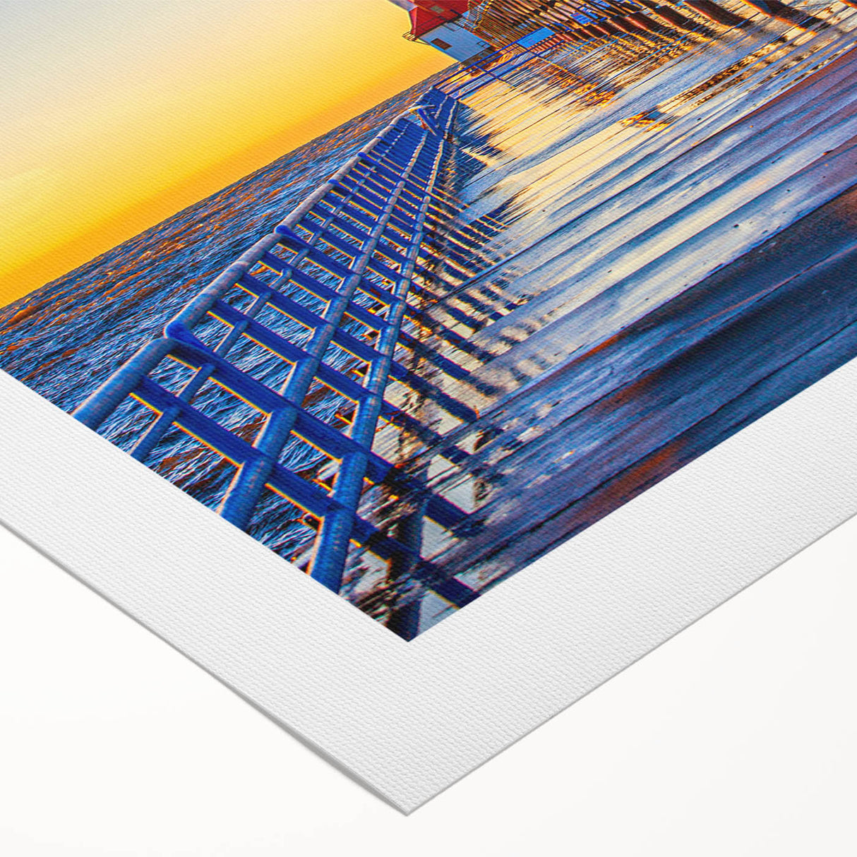 Art deco poster of Stockholm skyline in muted blue and gold tones on rolled canvas, suitable for dining room decor.