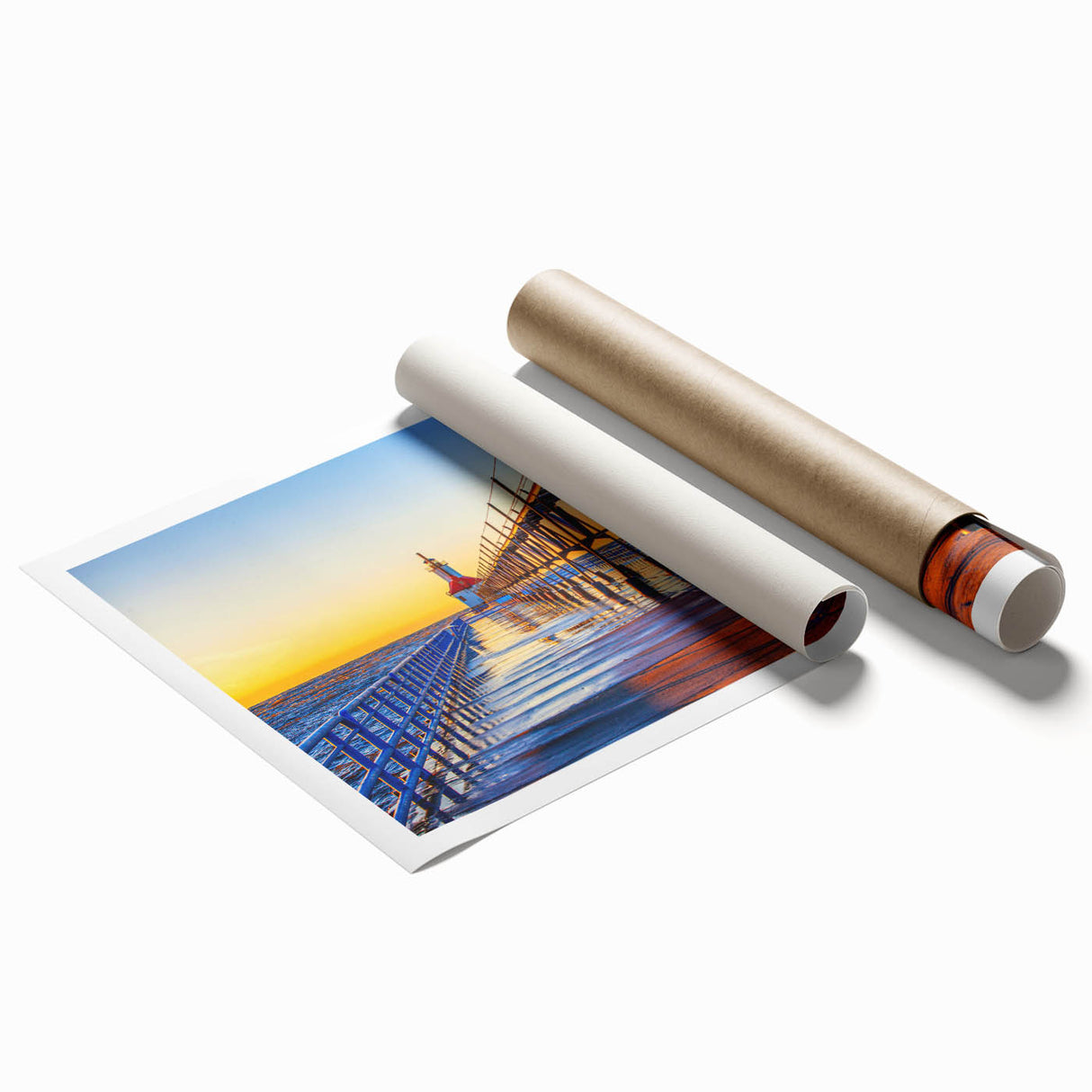 Extra large rolled print of Stockholm scenery with floral accents in soft pastel shades.