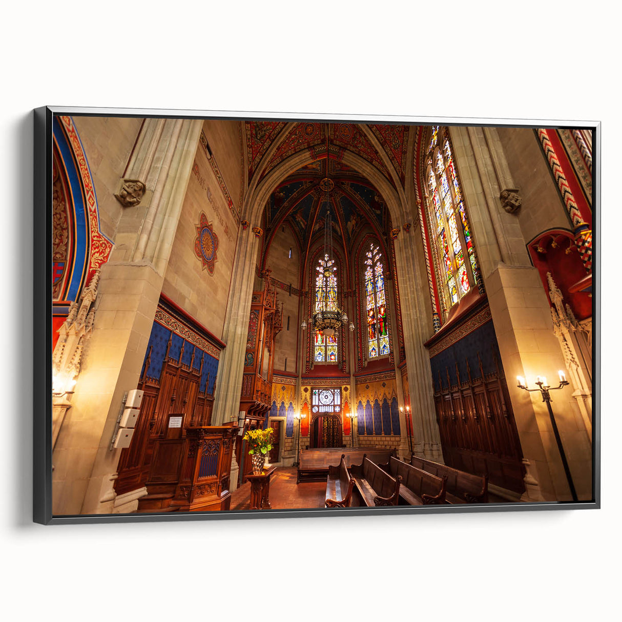 Black and white framed canvas featuring a vintage-style landscape of Geneva, ideal for bedroom wall decor.
