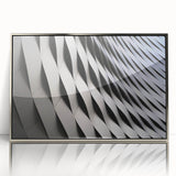 Mid-century modernist art depicting a serene Swiss landscape in muted earth tones, framed acrylic.