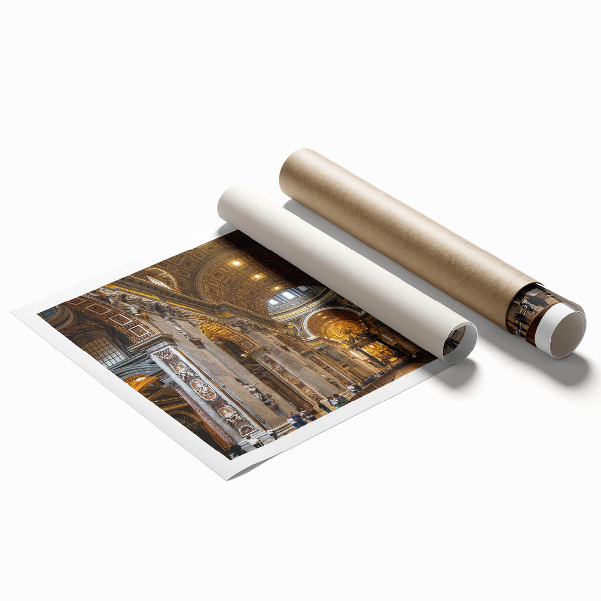 Extra large rolled print featuring the Vatican scenery in muted earth tones, ideal for classy bathroom wall art.
