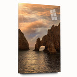 Large abstract wall art of Cabo San Lucas scenery in vibrant blues and greens on acrylic glass.