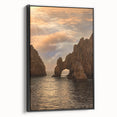 Black and white framed canvas of Cabo San Lucas landscape, ideal for bedroom wall decor.