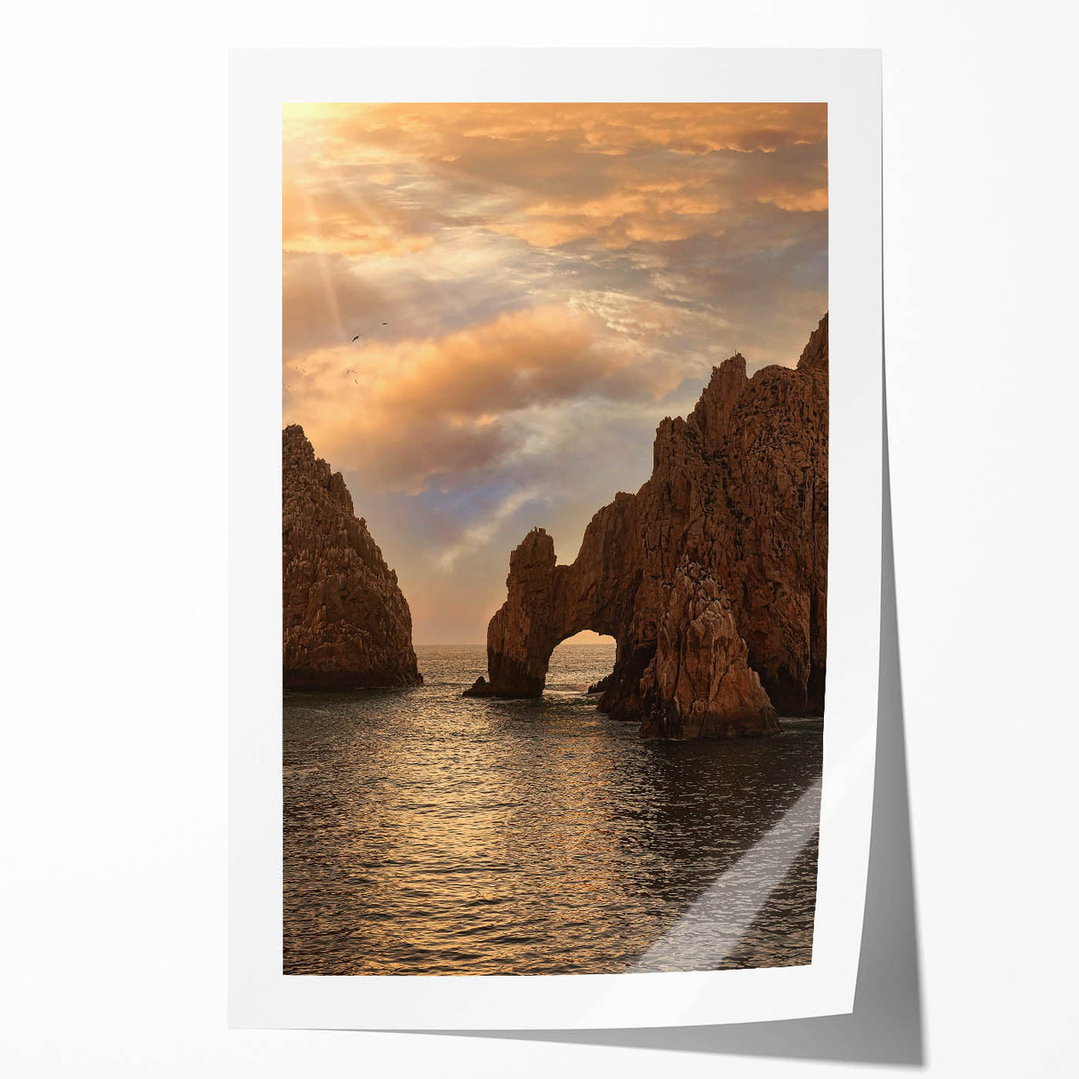 Rolled print of Cabo San Lucas scenery with vibrant ocean and sky colors, ideal for art wall dining room.