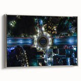 Landscape art painting of Mexico City on framed canvas, featuring vibrant colors and vintage poster art style.