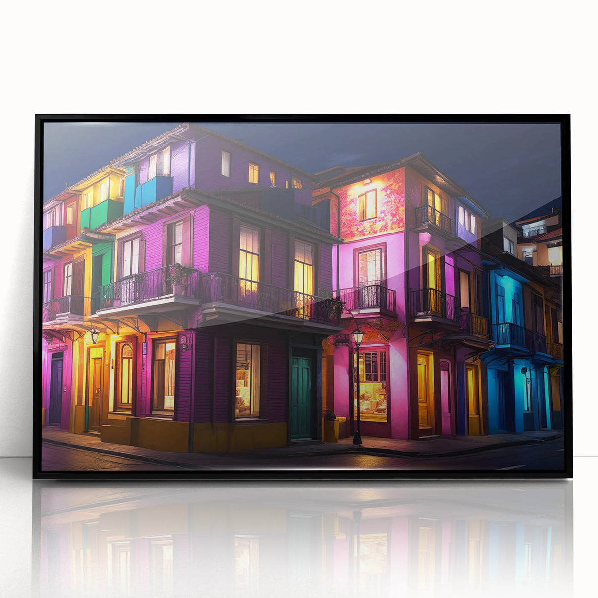 Large abstract wall art of Guanajuato, Mexico in vibrant colors on a black framed acrylic.