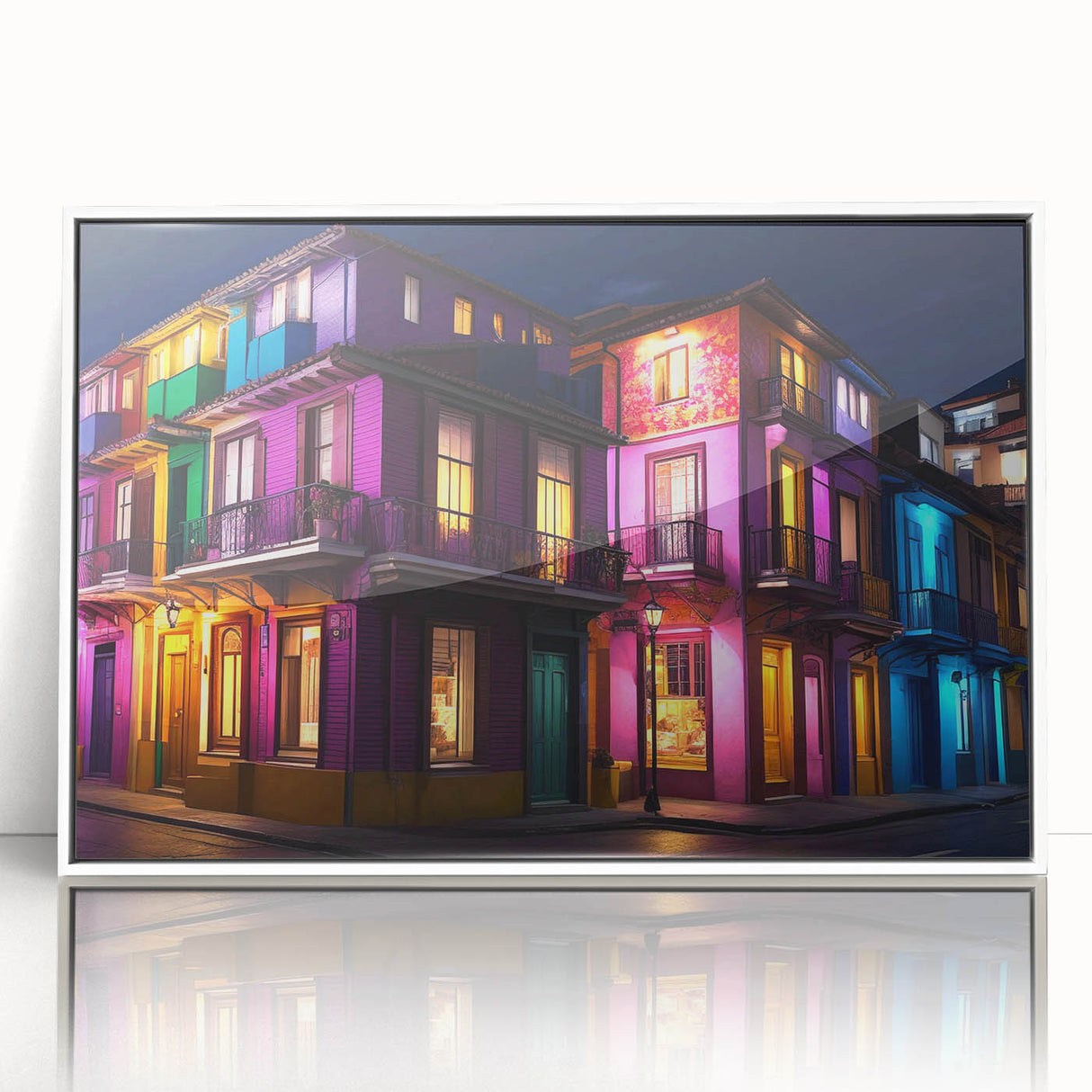 Art deco poster of Guanajuato scenery in muted colors on framed acrylic, suitable for modern nursery decor.